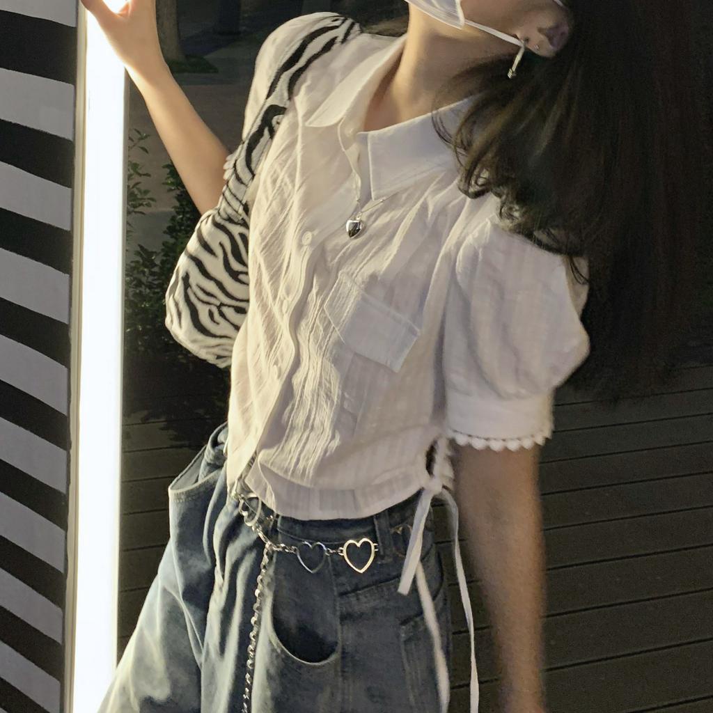 Áo kiểu cho nữ ngắn tay cổ chữ V xếp ly thời trang