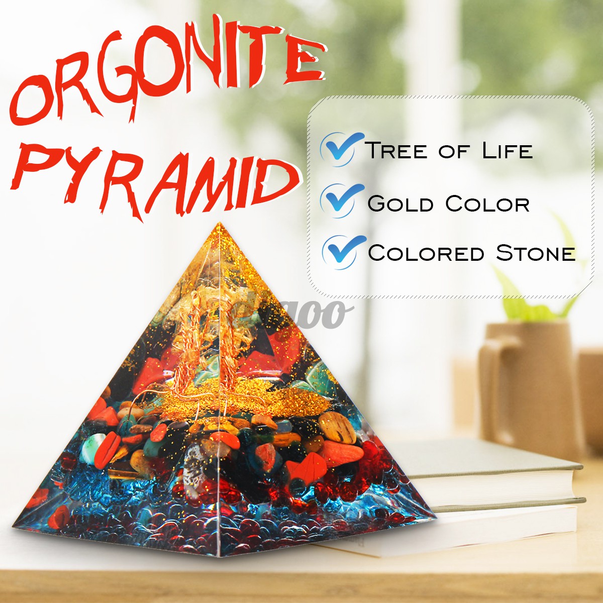 Orgonite Pyramid  Energy Chakra Multiplier  Reiki Orgone Energy Peridot And rainbow fluorite healing