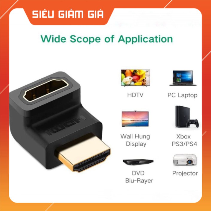 HOT- Đầu nối cổng HDMI male sang HDMI female vuông góc 90 độ - UGREEN 20110 - (màu đen)