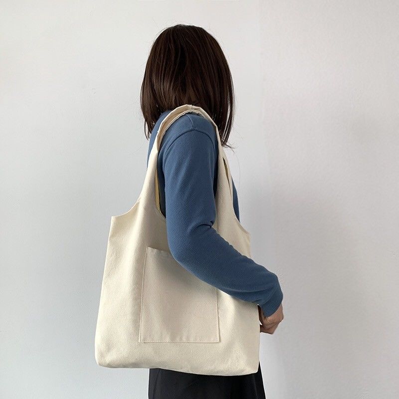 Túi Xách Canvas Cỡ Lớn Màu Trơn Đơn Giản Thời Trang Cho Nữ