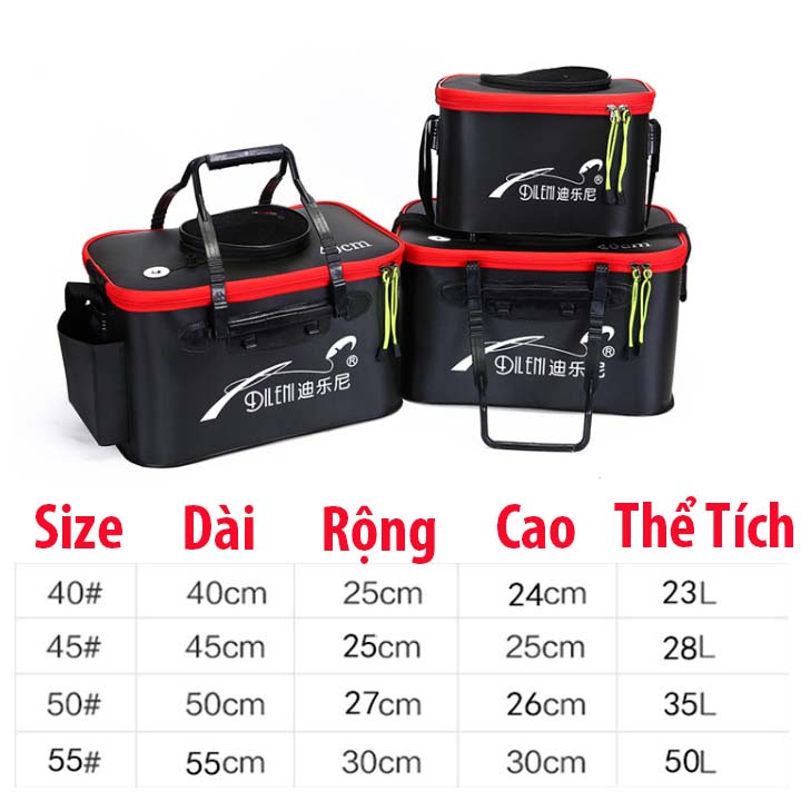 Thùng Đựng Cá Đi Câu 30 cm 35cm 40cm 45cm 50cm 60cm Đa Năng Cao Cấp, Phụ Kiện Câu