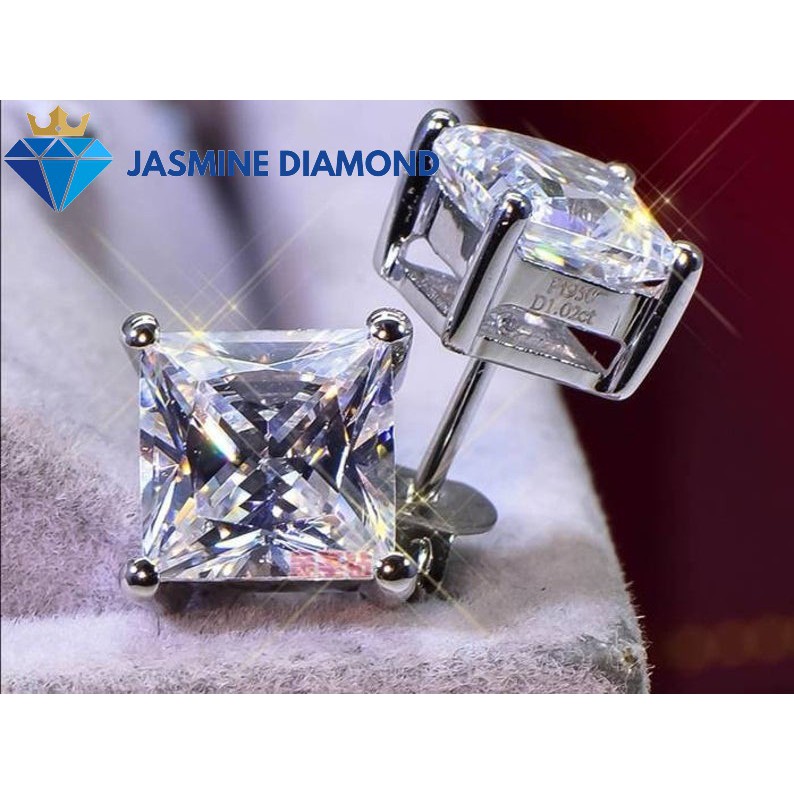 Bông tai Kim cương nhân tạo Moissanite Princess bạc xi bạch kim sang trọng - Mẫu số 5