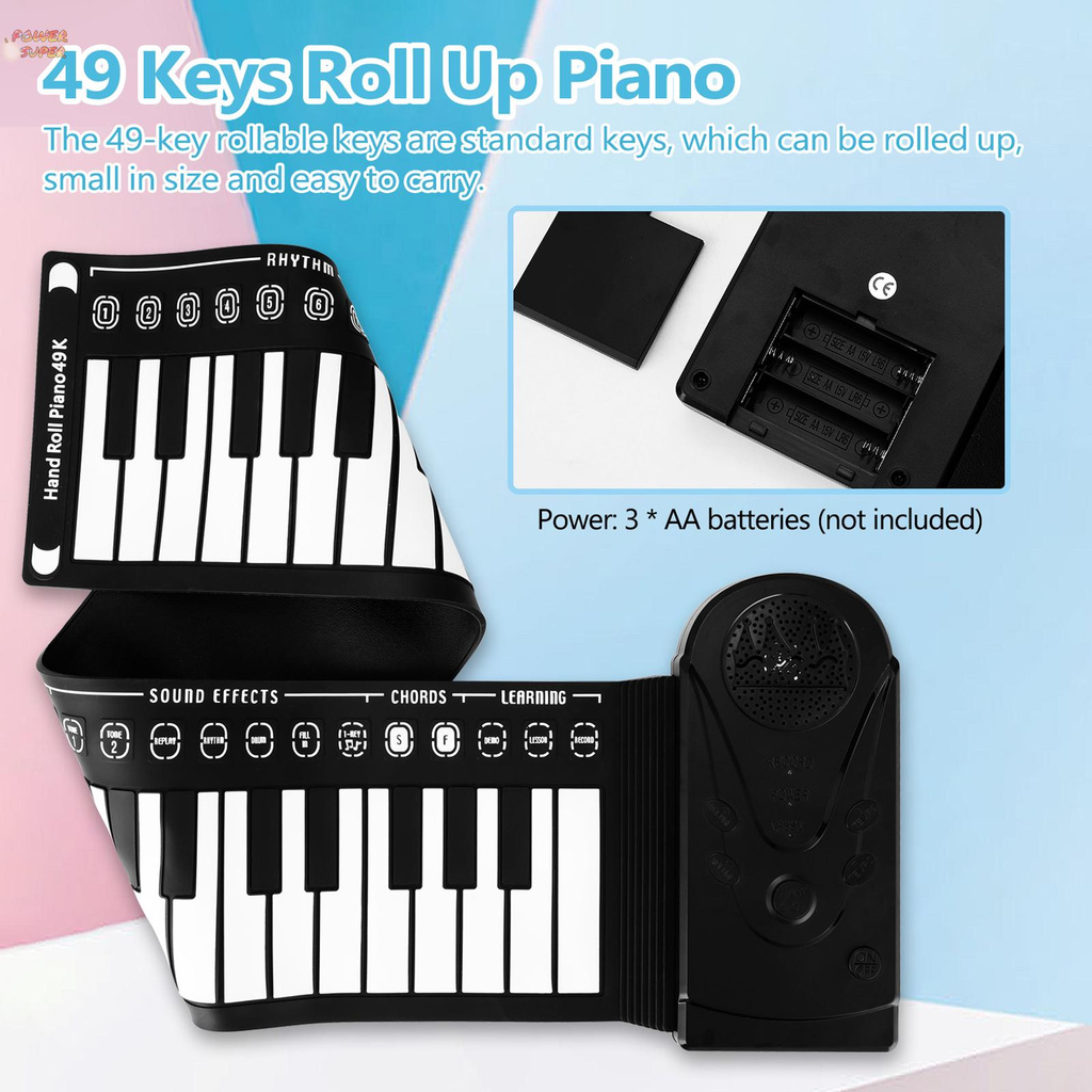 49 Keys Roll Up Piano Soft Piano Flexible Silicone Foldable Electronic Keyboard Piano for Children Student Musical Instrument