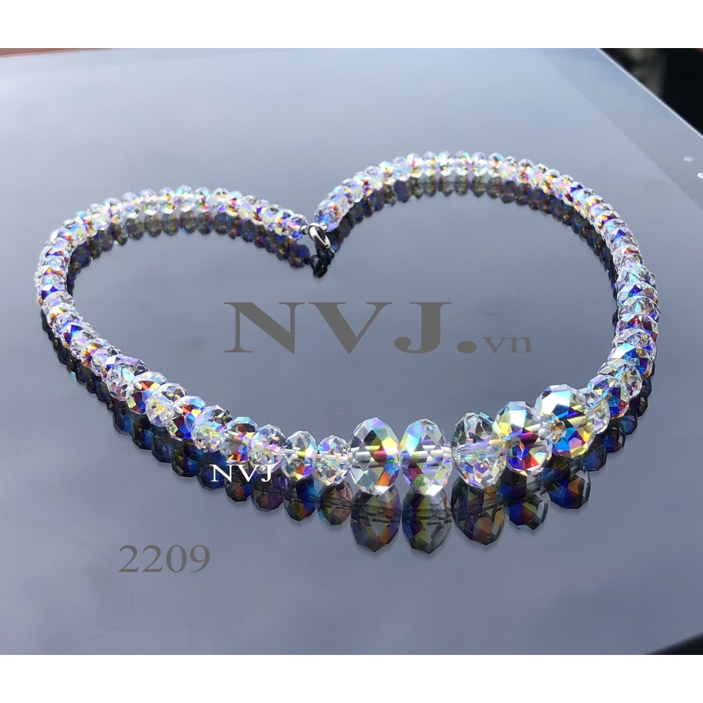 Chuỗi vòng cổ pha lê Swarovski hạt bánh cam 5040 001AB size 6, 8, 12mm, khóa bạc 925