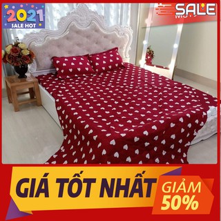 Bộ chăn ga gối 1m, gồm 1 chăn hè trần bông 1 ga 2 vỏ gối nằm, free ship-tim đỏ