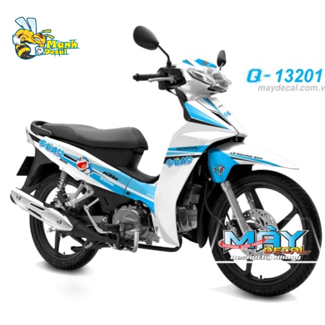 Tem xe honda wave blade 110 đoremon trắng xanh