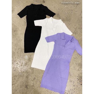 Đầm body len cổ bẻ
