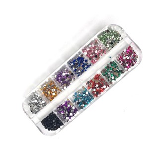 Image of 1200x Bling 2mm /3mm Mixed Color Nail Art Tips Acrylic Manicure Nail Stickers + Case