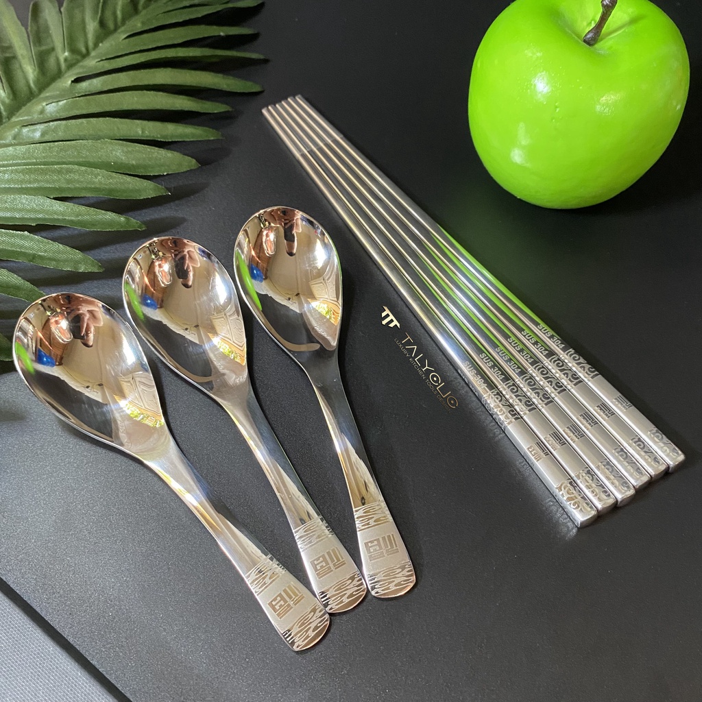 Bộ thìa đũa muỗng dĩa inox 304 mạ vàng cán dài cao cấp sang chảnh dụng cụ cá nhân ăn cơm văn phòng dã ngoại