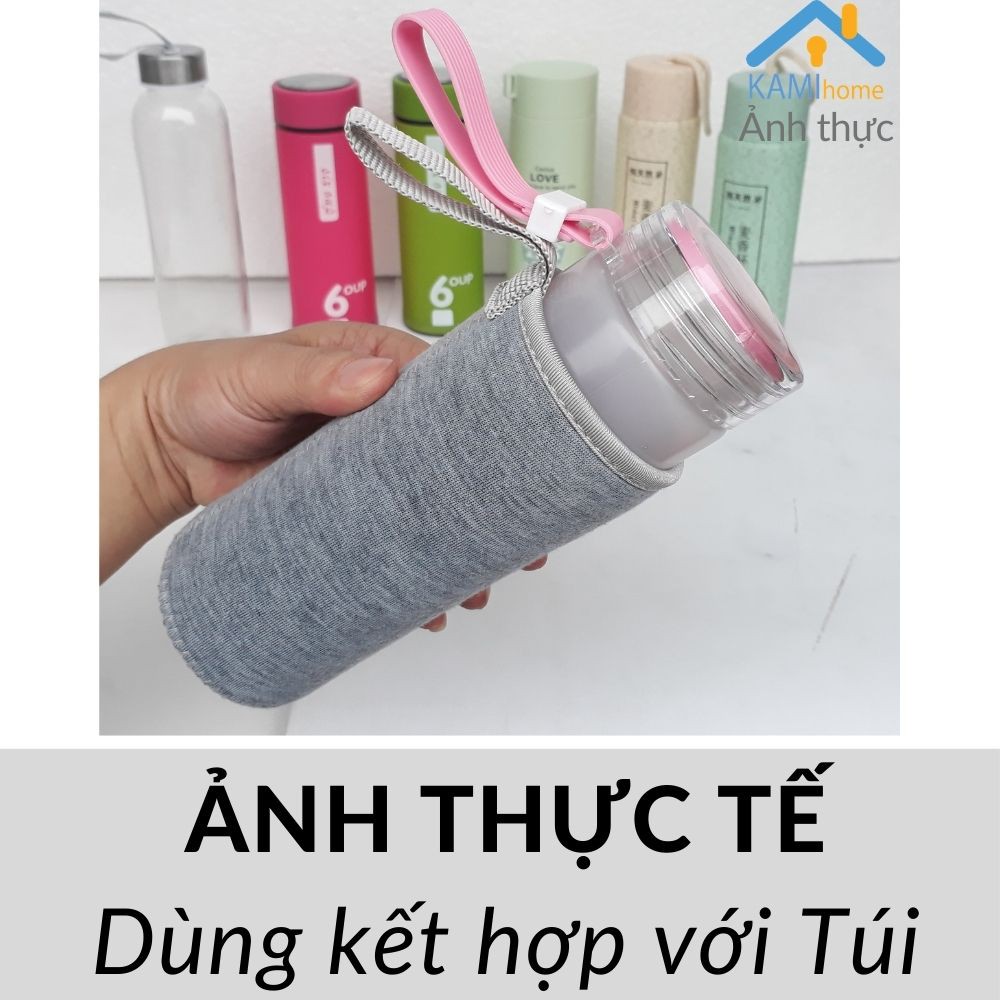 Bình nước thủy tinh nắp xoay chống tràn đựng nước 350ml mã 22030