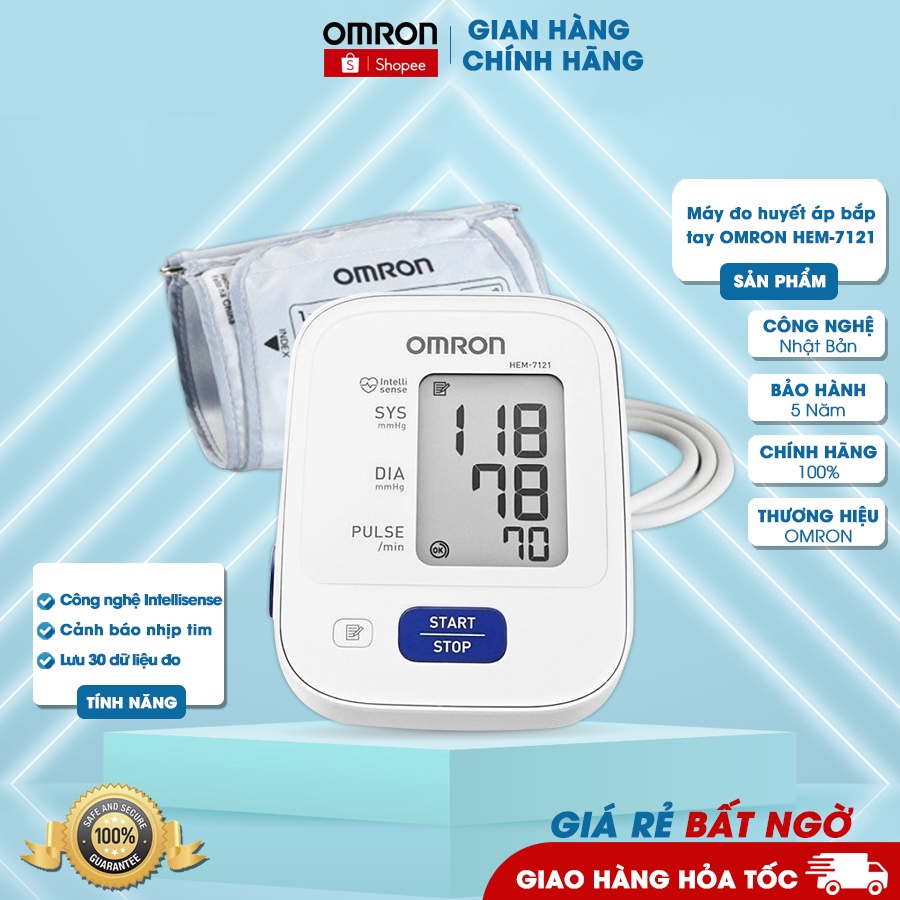 Máy Đo Huyết Áp Tự Động Omron Hem-7121 | Công nghệ IntelliSense Nhật Bản - Bảo Hành 5 Năm