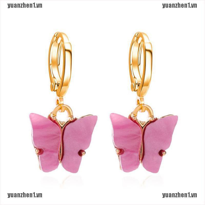 【YUANZHEN1】Colorful Acrylic Butterfly Stud Earrings Women Statement Jewelry Gi