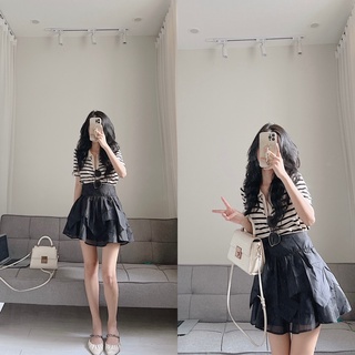 Áo cộc tay cổ polo len kẻ xinh hàn quốc Samhyewear