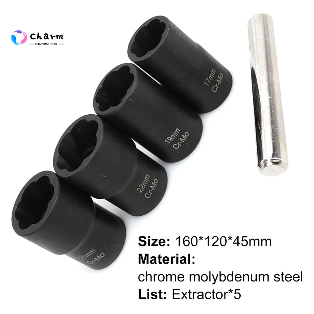 [CHM] Availble 5Pcs Screw Extractor High Hardness Anti-rust Chromium Molybdenum Steel Professional Stud Extractor Set for Construction Industry