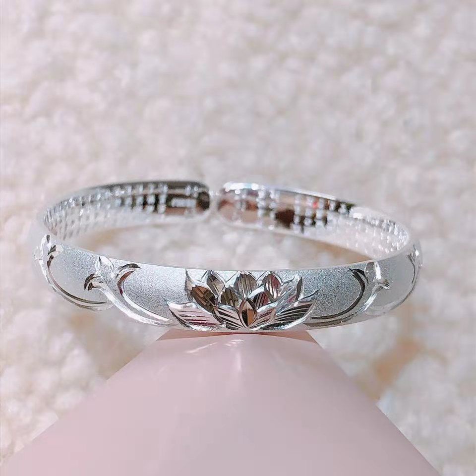 Vòng Tay Hở Bằng Bạc Sterling Hình Hoa Sen / Trái Tim Thanh Lịch Cổ Điển Cho Người Lớn Tuổi