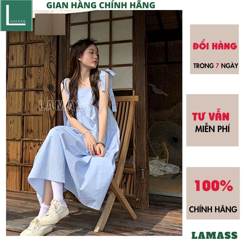 Váy babydoll 2 dây buộc nơ dáng suông form rộng cực xinh kiểu dáng hàn quốc ,đầm maxi đi biểm cực xinh -LAMASS
