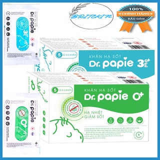 Khăn Thảo Dược  Dr.Papie Lau Hạ Nhiệt, Giảm Sốt Cho Bé Từ 0m+ Và 3m+ Hộp 5 Cái