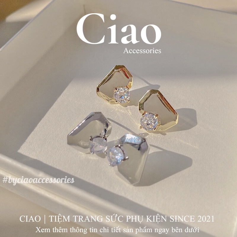 [HOẢ TỐC 1H] Khuyên tai/ Bông tai mạ bạc S925 thiết kế đính đá đơn giản Aimee Ciao