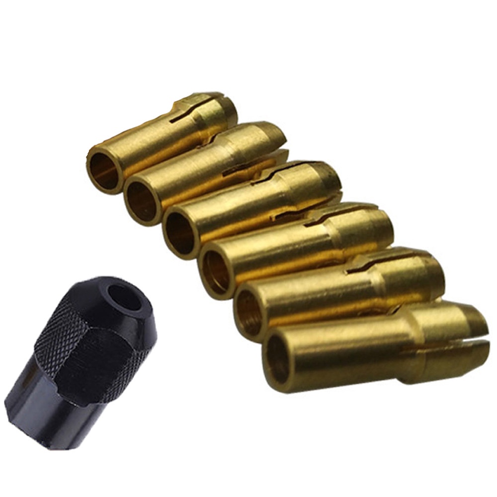 7 chiếc / bộ Mâm cặp khoan bằng đồng thau Collet Bits 1-3.2mm Trục vít Nut Dremel Rotary