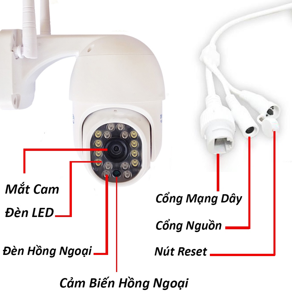 Camera Yoosee PTZ 16 Led chống mưa, ban đêm có màu  - Camera ngoài trời xoay 360 kèm thẻ yoosee 32GB | BH 12 Tháng