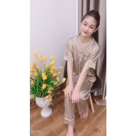 Bộ Lụa Satin Cộc Dài Mềm Mướt