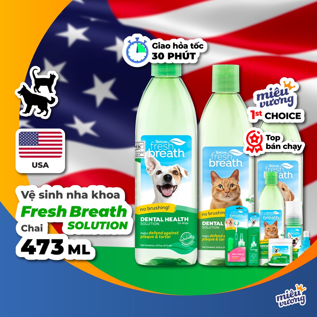 Nước vệ sinh răng miệng khử hôi Tropiclean Fresh Breath Oral Care Water Additive cho chó mèo [Chai 473ml]