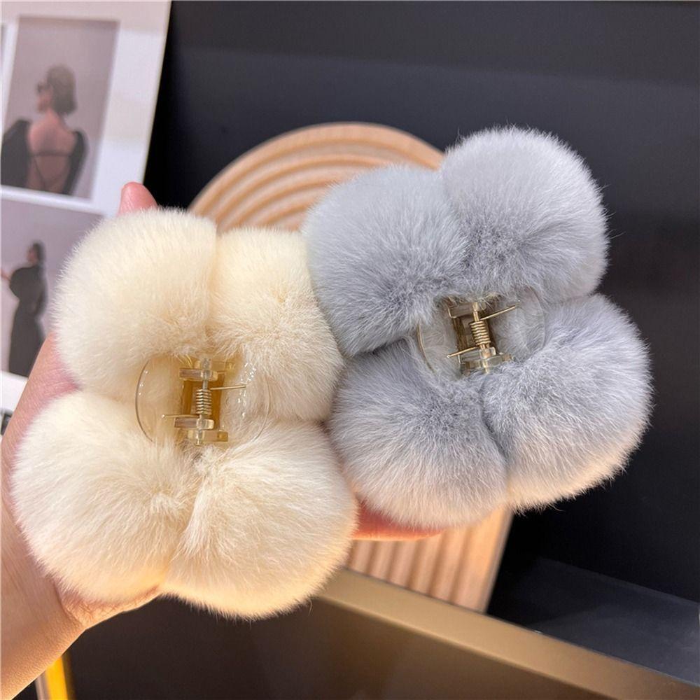 Kẹp Tóc Càng Cua Đính Bóng Lông Phong Cách Hàn Quốc Ngọt Ngào Thanh Lịch