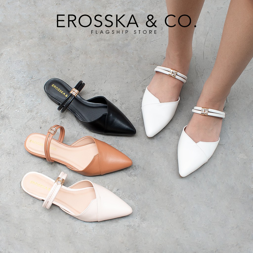 Giày cao gót Erosska thời trang mũi nhọn hở gót cao 2cm màu nâu _ EL004