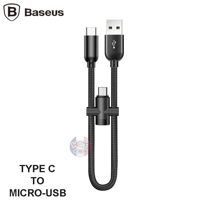 Cáp sạc ngắn Type C 23cm và đầu chuyển Type C to Micro USB Baseus 2in1