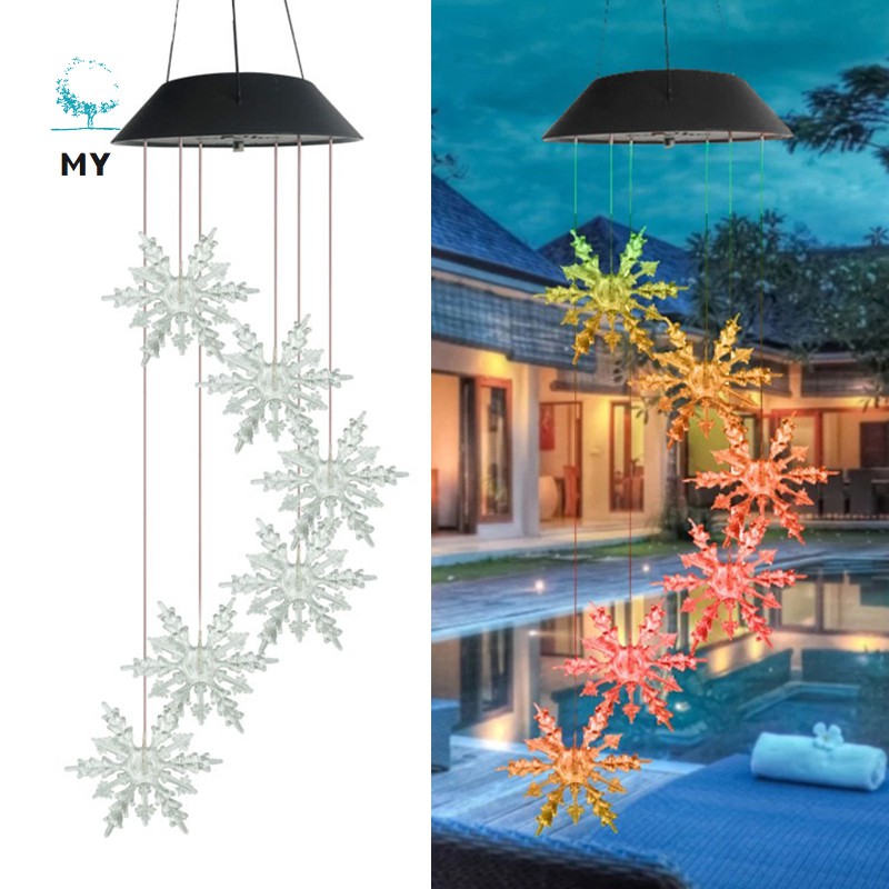 Solar-Powered Snowflake Shape Light Waterproof Colorful Hanging Lamp for Home Gadern Decoration