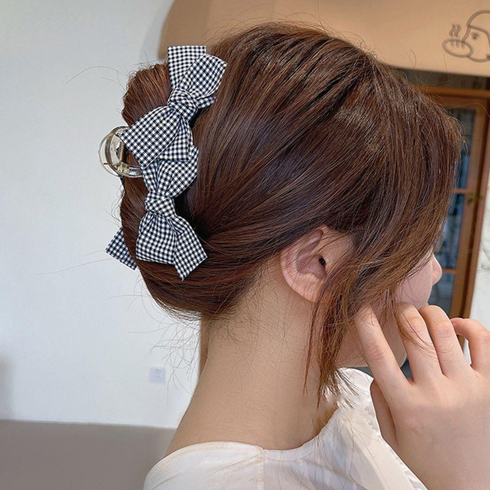 Kẹp Tóc Nơ Họa Tiết Kẻ Sọc Phong Cách Vintage Thời Trang Thu Đông