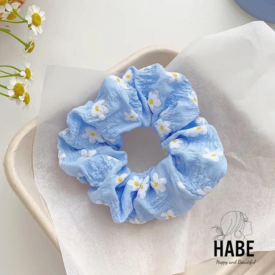 Dây buộc tóc scunchies hoa cúc buộc tóc cho nữ đơn giản, chun cột tóc phong cách nhẹ nhàng thanh lịch