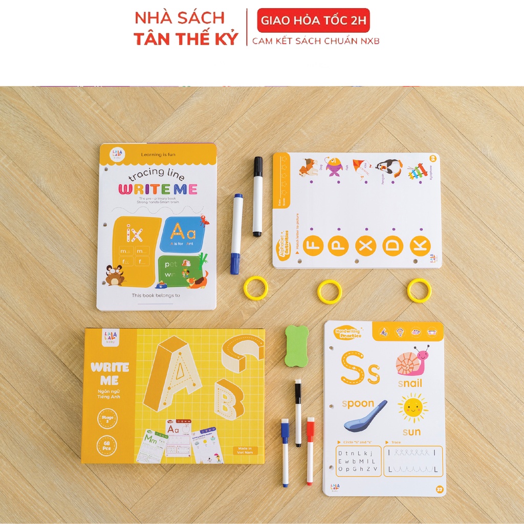 Sách tập viết cho bé tập tô vẽ thông minh xóa được Lalala baby Kèm bút và mút xóa