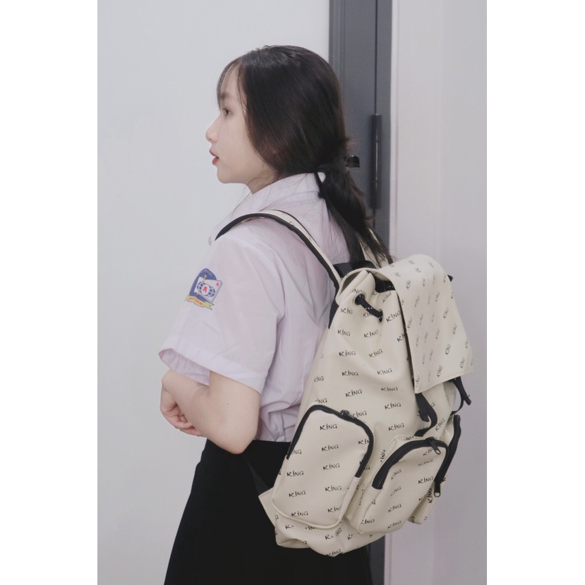 Balo Da Backpack Unisex Chống Nước Balo Backpack King-Màu Kem 02