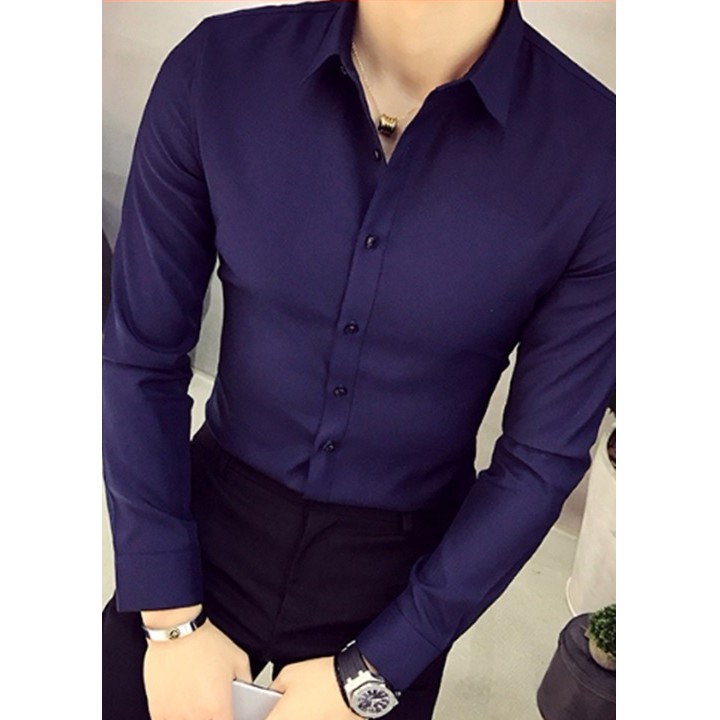 Áo sơ mi nam dài tay màu xanh NAVY vài không nhăn