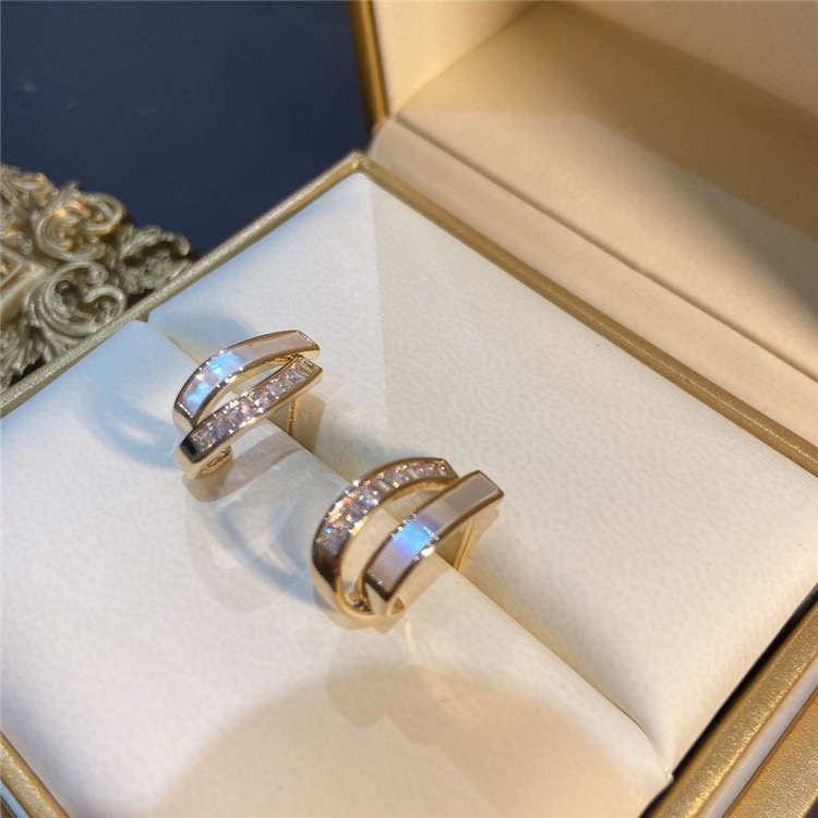 Khuyên tai vòng đôi bằng bạc 925 đính đá zircon tinh tế sang trọng phong cách Hàn Quốc