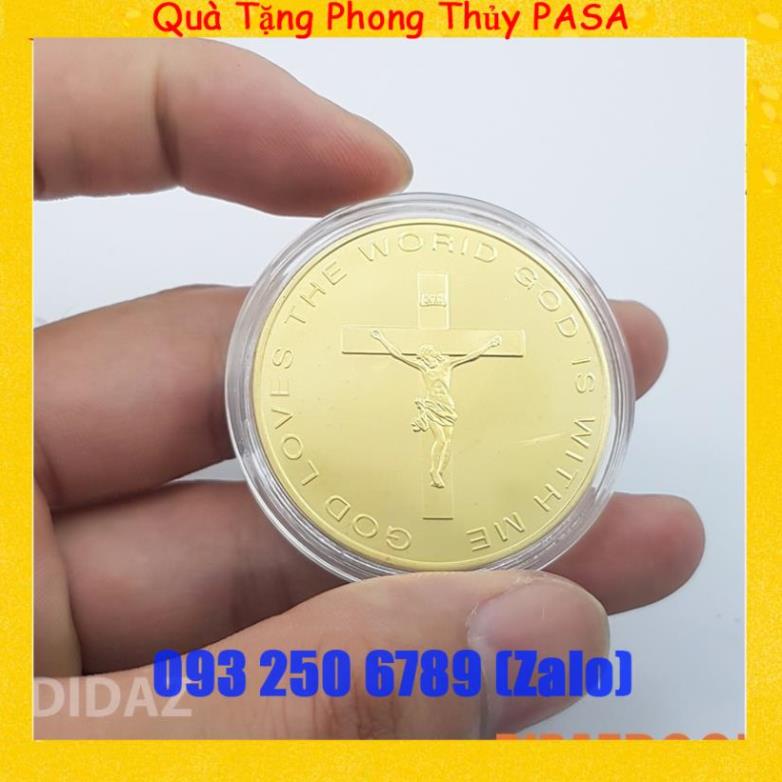 Đồng xu Chúa Jesus kỉ niệm, trưng bày, để ví, tặng người thân, cầu bình an