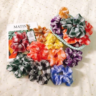 CỘT TÓC VẢI SCRUNCHIES HỌA TIẾT CARO TO KÈM ẢNH THẬT