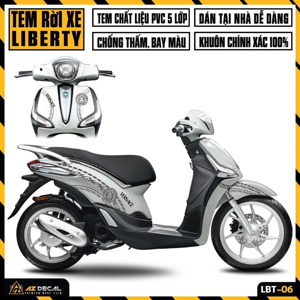 Tem Liberty Thiết Kế Versace Cách Điệu | LBT-06 | Decal Dán Xe Máy Liberty 125 Đỏ Xám Vàng Đồng Chống Nước, Bền Màu