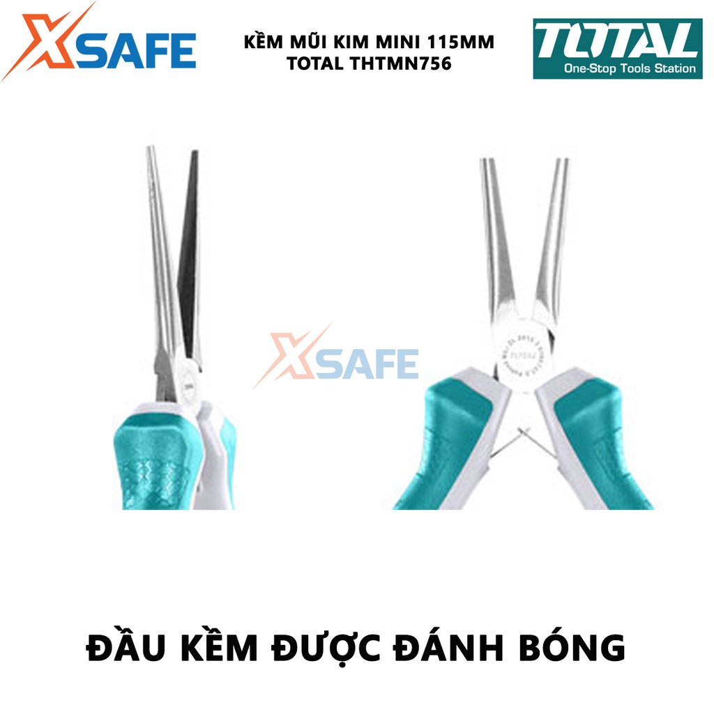 Kềm mũi kim mini TOTAL THTMN756 Kìm mũi kim Kích thước 4,5&quot;/ 115mm, thép CR-V, tay cầm cách điện, bọc cao su chống trơn