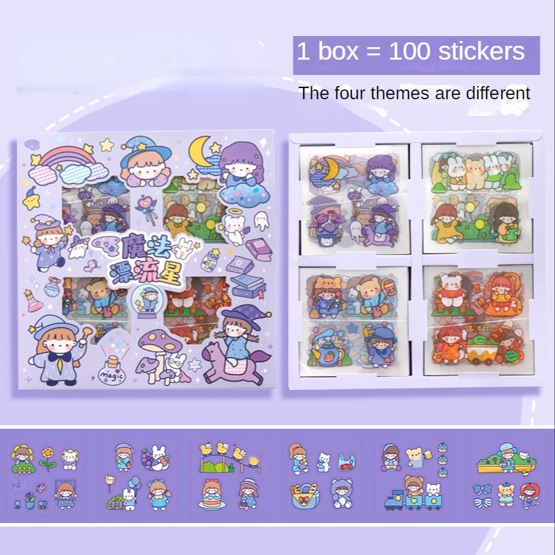 Set 100 Tờ Miếng Dán Họa Tiết Dễ Thương Dùng Trang Trí Sáng Tạo Cho Bé Gái