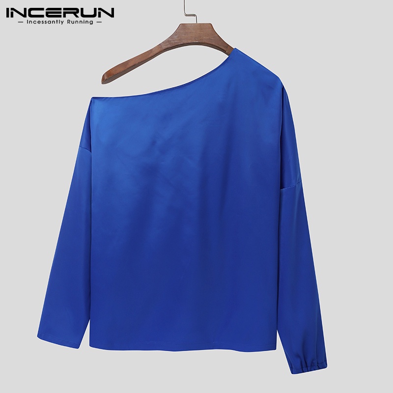 Áo INCERUN tay dài lệch vai thời trang 2 màu tùy chọn dành cho bạn nam