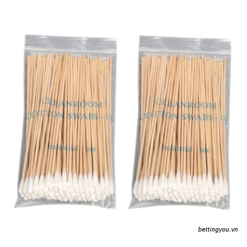 Túi 200 tăm bông cotton tay cầm gỗ dài 15cm vệ sinh tai mũi đa dụng tiện lợi