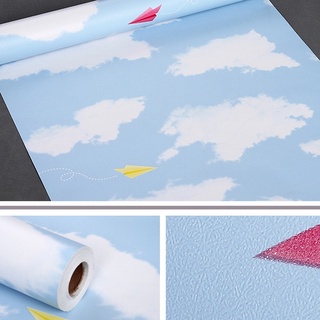 Cuộn 5m giấy dán tường mây xanh nhạt - khổ rộng 45cm có keo sẵn