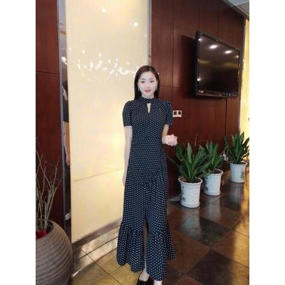 rose blackpink Đầm Tay Phồng Họa Tiết Chấm Bi Xẻ Tà Xinh Xắn Dành Cho Nữ | BigBuy360 - bigbuy360.vn