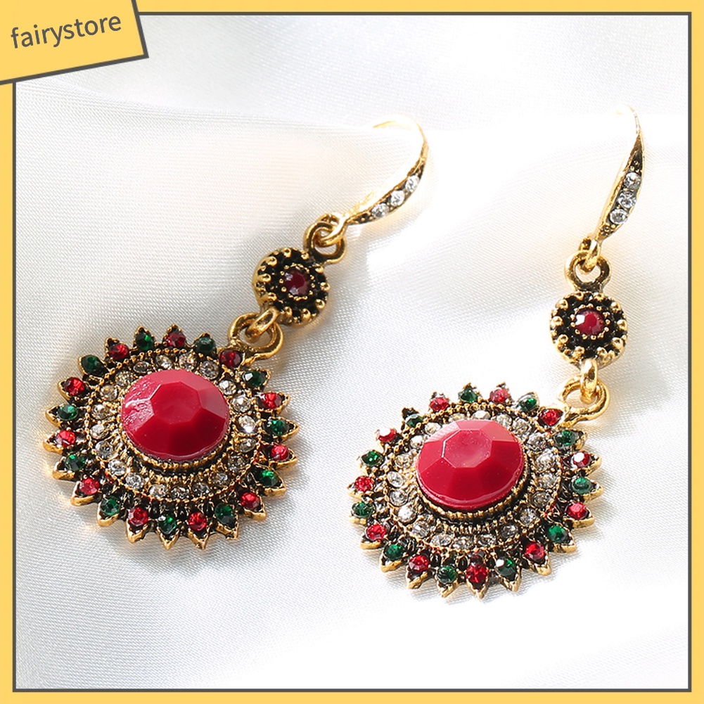 Bông Tai Phối Đá Ruby Giả Hình Hoa Hướng Dương