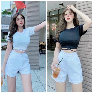 Áo kiểu croptop buộc dây cột tròn