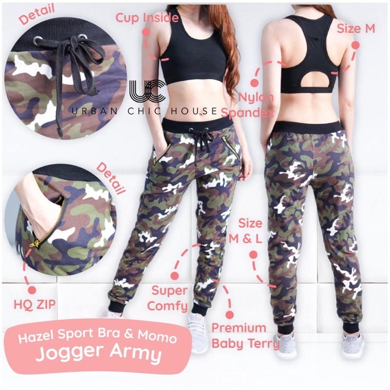 Áo Ngực Thể Thao + Quần Momo Jogger Quân Đội