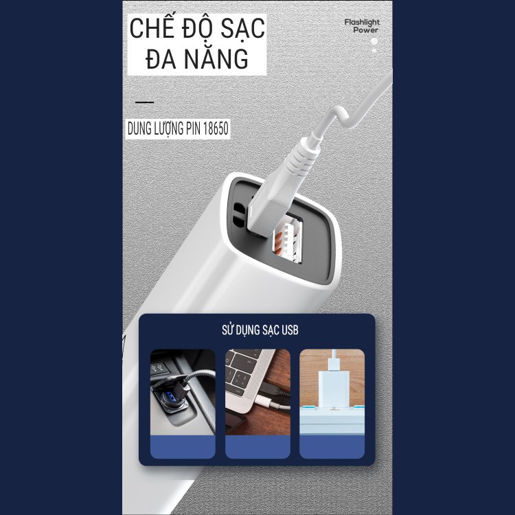 Đèn pin siêu sáng mini có thể sạc lại, tích hợp sạc dự phòng tiện dụng, đi chơi đi dã ngoại đa năng [P4]