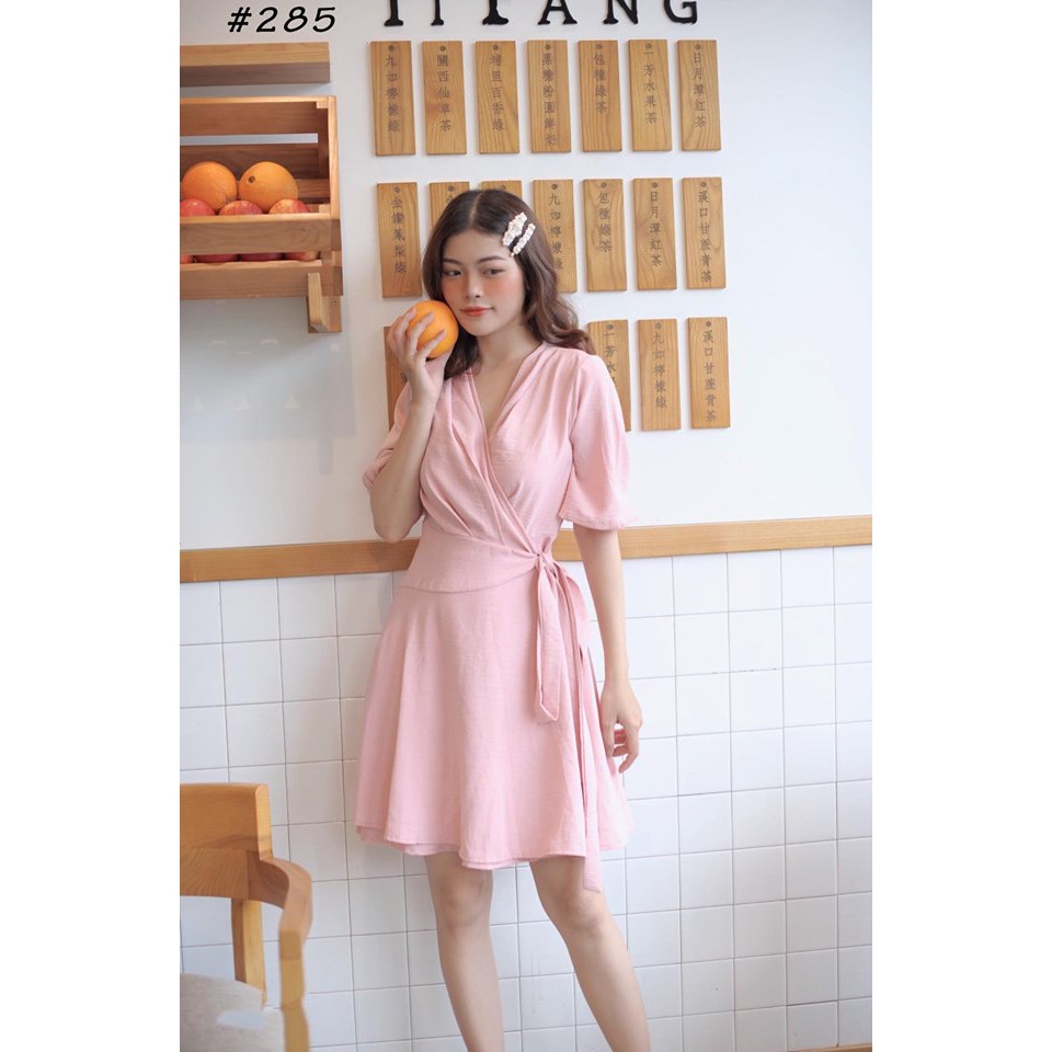 Đầm hồng pastel cột nơ eo siêu xinh